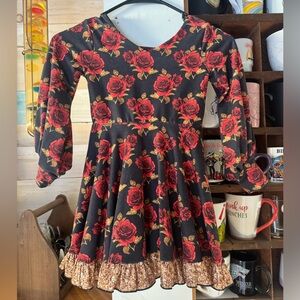 Floral Black and Red Kids Dress Roses Valentine